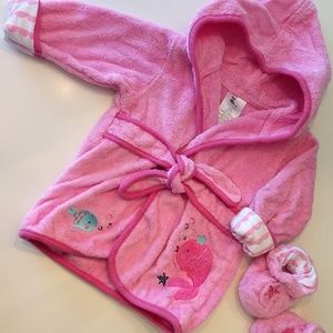 🛀🎀Baby Girl, Bathrobe & Slipper set 0-9months